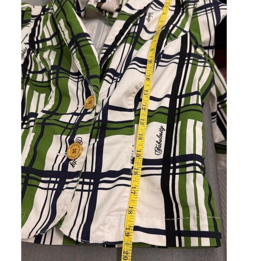 Fabulosity Blazer Women's L Vintage Green Navy Plaid Button Cotton Stretch Y2K - Picture 10 of 10